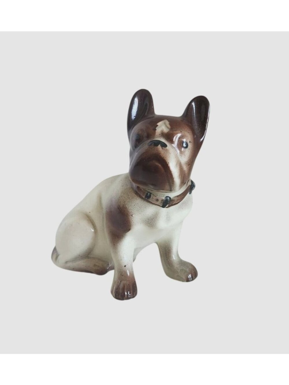 Vintage Ceramic French Bulldog Figurine Brown & White Finish